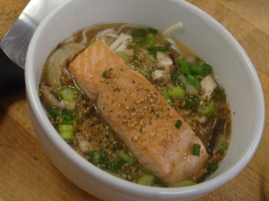 Miso bowl with Udon Noodles and Wild Salmon